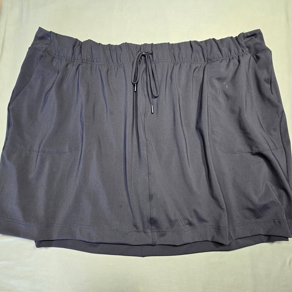 Livi Navy Blue Skort Mini Skirt Stretch Tie Drawstring Waist Womens Plus Size 30